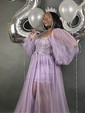 Ball Gown Sweetheart Puff Sleeve Tulle Prom Dresses With Beading