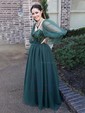 Ball Gown/Princess Sweep Train Sweetheart Tulle Long Sleeves Beading Prom Dresses