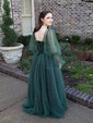 Ball Gown Sweetheart Puff Sleeve Tulle Prom Dresses With Beading