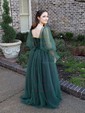 Ball Gown/Princess Sweep Train Sweetheart Tulle Long Sleeves Beading Prom Dresses