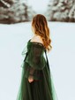 Ball Gown Sweetheart Puff Sleeve Tulle Prom Dresses With Beading