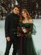 Ball Gown Sweetheart Puff Sleeve Tulle Prom Dresses With Beading