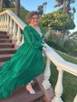 Ball Gown V-neck Puff Sleeve Chiffon Prom Dresses With Ruched