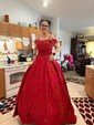Ball Gown Off-the-shoulder Satin Prom Dresses With Appliques