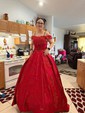 Ball Gown/Princess Floor-length Off-the-shoulder Satin Appliques Lace Prom Dresses