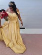 Ball Gown Off-the-shoulder Satin Prom Dresses With Appliques