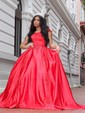 Ball Gown/Princess Floor-length Off-the-shoulder Satin Appliques Lace Prom Dresses