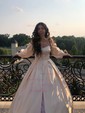 Ball Gown Sweetheart Satin Prom Dresses With Puff Sleeve