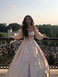 Ball Gown/Princess Floor-length Sweetheart Satin Long Sleeves Buttons Prom Dresses