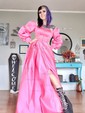 Ball Gown Sweetheart Satin Prom Dresses With Puff Sleeve