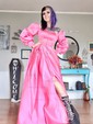 Ball Gown/Princess Floor-length Sweetheart Satin Long Sleeves Buttons Prom Dresses