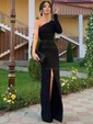 Stretch Crepe One Shoulder Sheath/Column Floor-length Split Front Prom Dresses