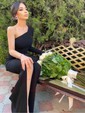 Sheath/Column One Shoulder Stretch Crepe Modest Prom Dresses