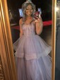 Ball Gown Sweetheart Tulle Sweep Train Tiered Prom Dresses