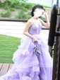 Ball Gown Sweetheart Tulle Sweep Train Tiered Prom Dresses