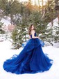 Ball Gown Sweetheart Tulle Sweep Train Tiered Prom Dresses