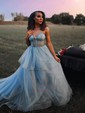 Ball Gown Sweetheart Tulle Sweep Train Tiered Prom Dresses