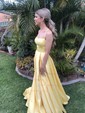 A-line Square Neckline Silk-like Satin Sweep Train Split Front Prom Dresses