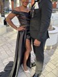 Sheath/Column Off-the-shoulder Satin Prom Dresses With Ruched