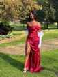 Sheath/Column Off-the-shoulder Satin Prom Dresses With Ruched