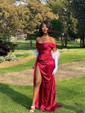 Sheath/Column Off-the-shoulder Satin Prom Dresses With Ruched