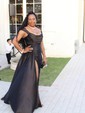 Sheath/Column Off-the-shoulder Satin Prom Dresses With Ruched