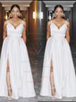 Ball Gown/Princess Sweep Train V-neck Satin Sashes / Ribbons Prom Dresses