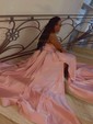 Black Ball Gown V-neck Satin Prom Dresses With Split