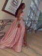 Black Ball Gown V-neck Satin Prom Dresses With Split