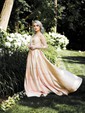 Black Ball Gown V-neck Satin Prom Dresses With Split