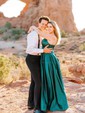 Black Ball Gown V-neck Satin Prom Dresses With Split