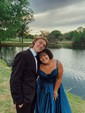 Black Ball Gown V-neck Satin Prom Dresses With Split