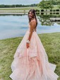 Princess V-neck Tulle Ruffle Prom Dresses
