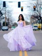 Princess V-neck Tulle Ruffle Prom Dresses