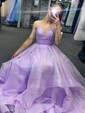 Princess V-neck Tulle Ruffle Prom Dresses