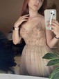Ball Gown V-neck Tulle Prom Dresses With Appliques
