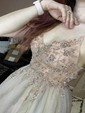 Ball Gown V-neck Tulle Prom Dresses With Appliques
