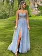 Ball Gown/Princess Floor-length V-neck Tulle Beading Prom Dresses