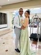 A-line Scoop Neck Satin Prom Dresses With Ruched
