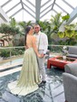 A-line Scoop Neck Satin Prom Dresses With Ruched