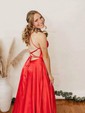 A-line Scoop Neck Satin Prom Dresses With Ruched