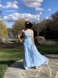 Ball Gown/Princess Sweep Train Scoop Neck Tulle Appliques Lace Prom Dresses