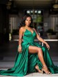 Ball Gown V-neck Satin Prom Dresses With Floor-length