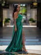 Ball Gown V-neck Satin Prom Dresses With Floor-length