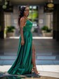 Ball Gown V-neck Satin Floor-length Pockets Prom Dresses