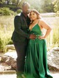 Ball Gown V-neck Satin Prom Dresses With Floor-length