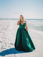 Ball Gown V-neck Satin Prom Dresses With Floor-length