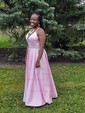 Ball Gown V-neck Satin Prom Dresses With Floor-length