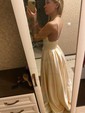 Ball Gown V-neck Satin Prom Dresses With Floor-length
