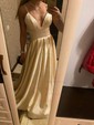 Ball Gown V-neck Satin Prom Dresses With Floor-length